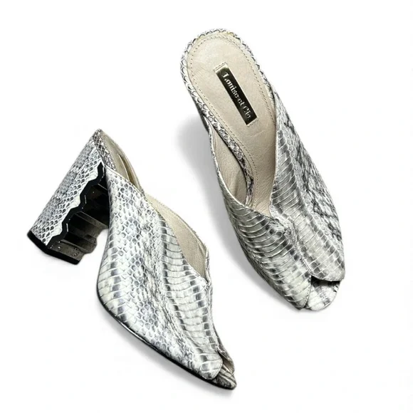 Louise Et Cie Korella Leather Snakeskin Print Heels Mules Size 8M - Picture 2 of 7